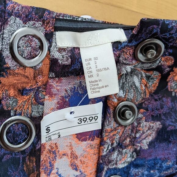 NEW H&M tapestry style baby doll ruffle sleeve floral off the shoulder blouse 2 - Picture 2 of 9